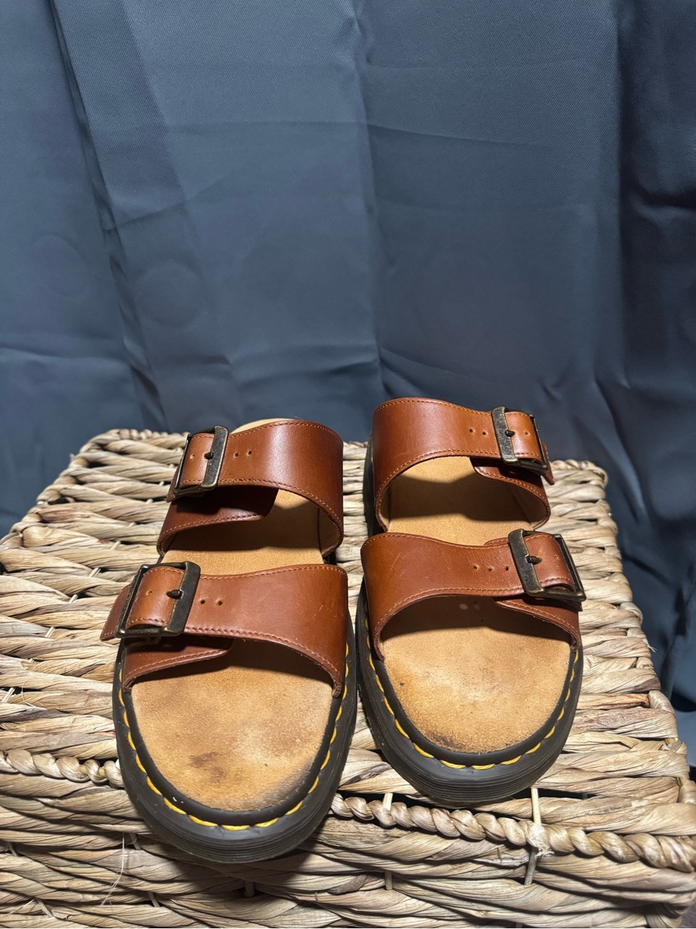 Men's Dr. Martens Brown Leather Double-Buckle Slide Sandals - Picture 2 of 8